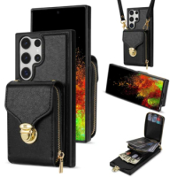 Wallet Purse Crossbody Phone Case For Samsung Galaxy S21 S20 FE S23 S22 Plus Note20 Ultra Card Slot Holder Lanyard Leather Cover