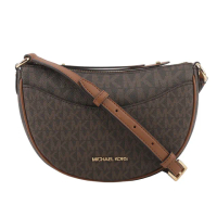 【Michael Kors】Dover 金字版滿塗層帆布半月形斜背包(咖啡色)