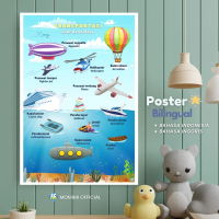Poster Kendaraan Transportasi Laut dan Udara Edukasi Anak Poster Belajar Anak Bilingual Bahasa Inggr