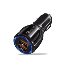 QC3.0快充車載充電器汽車保齡球雙USB車充6A光環多功能車載充電頭（QC3.0 快充-裸機+透明薄膜袋）#DADADI#Y21-03860 