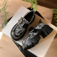 國潮風刺繡厚底樂福鞋女真皮春夏新款新中式圓頭小皮鞋休閑單鞋