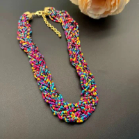 Medieval Early Spring Handwoven Colorful Millet Beads Necklace Light Luxury Fashion Retro Necklace