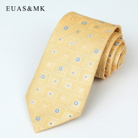 歐美流行 金黃色格子真絲領帶男BOSS老板 公司職場精英人士禮盒裝