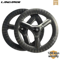LANDAMOR 305 Carbon Wheels 16 Inch Dahon K3 Plus Tri Spokes V Disc Brake 11 Speed Folding Bike Ceramic Bearing Lightweight