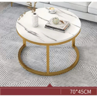 簡約圓桌茶幾（白色大理石紋+金色架）【尺寸：長70cm*寬70cm*高45cm】 