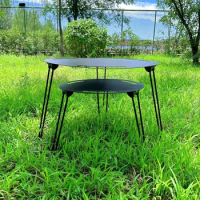 Camping Folding Table, Outdoor Portable Lightweight Metal Round, Mini Coffee Table, Nature Hike Travel, Beach Picnic Supplies