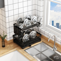 不鏽鋼雙層碗碟架 水槽旁碗筷碟勺瀝水架 家用廚房置物架