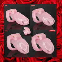 Pink Plastic Chastity Device HT V4/Chastity Cock Cage for Male/ Chastity Belt/Chastity Sex Toy/Chastity Device with Four Rings