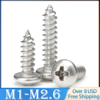 100-500 pcs M1.2 M1.4 M1.5 M1.6 M1.7 M2 M2.2 M2.3 M2.6 Mini 304 Stainless Steel Cross Phillips Pan Round Head Self Tapping Screw