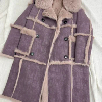Fashionable Rabbit Fur Fur Coat for Women 2023 Winter New Thickened Warm Sheepskin Collar Mid-Length Parka Fur Coat Female