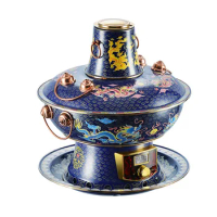Jingtai blue hot pot plug hot pot charcoal electric two with exquisite colored copper hot pot mutton plug pure copper hot pot