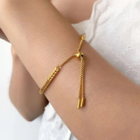 Gelang Titanium Asli Wanita Lapis Emas 18K Model Serut Anti Karat