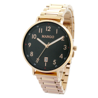 MANGO 百搭數字簡約鋼帶錶-MA6768L-88R-H(玫瑰金x黑面/36mm)