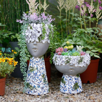 青花瓷復古多肉花盆陶瓷創意個性北歐庭院花園佈置人像陽臺裝飾