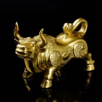 Brass Bull Bull Statue Golden Animal Statue Desk Decoration Living Room Indoor Feng Shui Home Decor Accessories