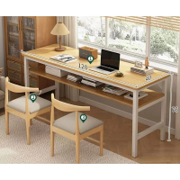 簡易書桌電腦桌（【桌椅組合-2椅】雙層原木色120*40*75cm）