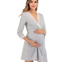 Maternity Robe for Hospital Nightgown Pregnant Women Nursing Nightwear Pajama Lace Sleepwear Breastfeeding Gown Bathrobe Mothers