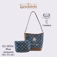 GUOO Bear Tas Bucket Selempang Wanita Motif Beruang Awet Elegan Royal Blue Jacquard
