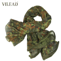 VILEAD Military Camouflage Mesh Breathbale Tactical Scarf Sniper Face Veil Scarves For Camo Airsoft Hunting Cycling Neckerchief
