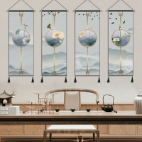 新中式裝飾畫荷花掛畫現代客廳書房掛布背景墻裝飾布畫中國風掛毯