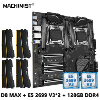 MACHINIST X99 dual cpu Motherboard combo LGA 2011-3 Xeon E5 2699 V3 CPU*2pcs + DDR4 128GB RAM Memory Set Kit USB3.0 NVME M.2