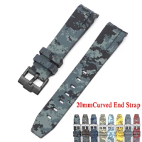 Curved End Camouflage Watch Band for Swatch X Omega MoonSwatch Strap Diving Waterproof Rubber Silicone for Rolex Bracelet 20mm