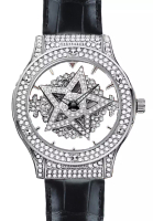 EGLANTINE EGLANTINE® "Turning Star"女士石英手錶，半透明錶盤，帶有移動星星，鋪鑲水晶，皮錶帶
