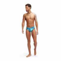 【SPEEDO】男 競技三角泳褲Allover V-Cut(黑/鈷藍)