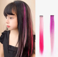 Hair Clip Warna Wig Jepit Rambut Palsu Lurus 50cm Highlight Sparkle Hairclip Warna Pink Biru untuk H