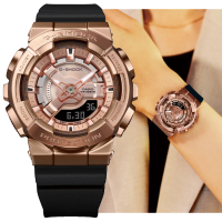 【CASIO 卡西歐】G-SHOCK 精巧纖薄金屬外殼3D錶盤雙顯錶-玫瑰金(GM-S110PG-1A WOMAN系列)