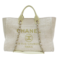 【二手名牌BRAND OFF】CHANEL 香奈兒 白色 帆布 海灘包 托特包 金扣 (無卡)