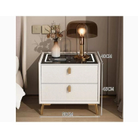 智能床頭櫃輕奢高級感 (【智能升級款】【實木抽屜+三色燈+無線充電+超纖皮+藍牙音箱】暖白色50*40*45cm） 