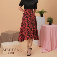 【MEDUSA 曼度莎】[MIT] 微光澤感拼接宮廷印花裙（M-XL）｜女裝 中長裙 復古印花