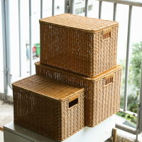 創意編織收納箱子有蓋整理箱后備箱裝書復古風臥室玩具收納盒