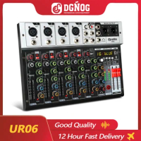 DGNOG 6 Channel Audio Mixer 16DSP Professional Sound Board Console MP3 USB Bluetooth for Studio Streaming DJ Sound Table UR06