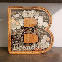 2026 Wooden English Alphabet Money Box Money Storage Box Money Jar Money Storage Jar Ornament Cartoo