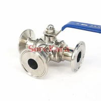 1-1/4" 32mm 304 Stainless Steel Sanitary 3 Way L port Ball Valve 1.5" Tri Clamp Ferrule Type For Homebrew Diary Product
