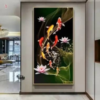 Lukisan Ikan Koi Teratai Putih Dengan Bingkai Fiber Minimalis - Future Art Painting tanpa bingkai / 