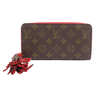 【二手名牌BRAND OFF】LOUIS VUITTON LV 路易威登 棕色 原花 帆布 流蘇 拉鍊長夾 M93435