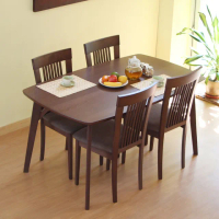 【RICHOME】阿瑟150CM實木餐桌椅組-1桌4椅(胡桃木色)