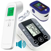 Automatic Tonometer Blood Pressure Meter BP Medical Sphygmomanometer LCD Infrared Forehead Thermometer Blood Pressure Monitor