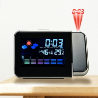 氣象投影時鐘 LCD彩屏180度旋轉電子鐘 天氣預報鐘 溫濕度鬧鐘 萬年曆時鐘 投影貪睡鐘【ZG0109】《約翰家庭百貨