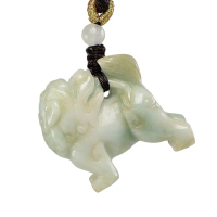 【漢石齋】天然翡翠A貨 祥獅獻瑞玉佩吊墜 飄花種(33*27*13mm)