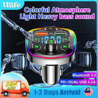 Car Bluetooth 5.0 FM Transmitter Wireless Car MP3 Player PD 18W Type-C Dual USB 4.2A Fast Charger LE