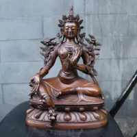 11.4 inches China 100% Pure red Copper bronze Green tara Guanyin Bodhisattva Buddha Statue Bronze Decoration Home Gift