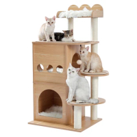 Cat Tree Scratching Toy Cat Paws Cat Scratchers Wear-Resistant Cat Interaction Wooden Accessories With 2 Cozy Condos