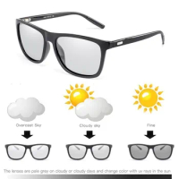 New Men Driving Photochromic Sunglasses Photochromic Men Polarized Chameleon Discoloration Sun Glasses Square