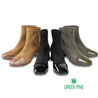 【GREEN PINE】寒流必穿異材拼接粗跟短筒彈力女襪靴(3色/ 10311591)
