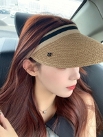 拉菲草帽女夏季新款草編空頂遮陽帽海邊防紫外線太陽帽防曬帽子