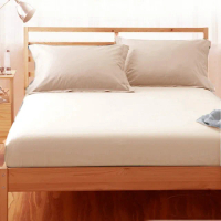【Lust】素色簡約 卡其 100%純棉、雙人5尺精梳棉床包/歐式枕套《不含被套》(台灣製造)